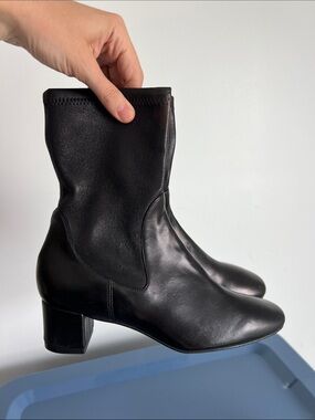 Stuart Weitzman landry 75 black leather ankle boots booties small heel 9